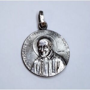 Vintage Catholic St Vincent De Paul, St Louise De Marillac Silver Tone Medal